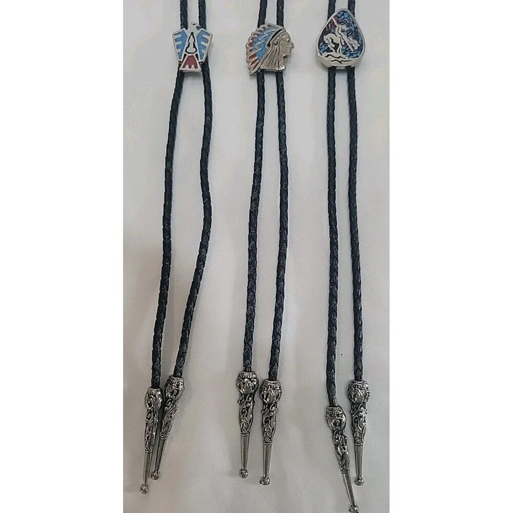 VTG Lot Of 3 Southwestern SSI Native American Bolo Tie w/Turquoise & Coral USA